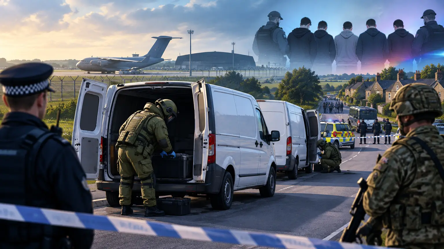 Editorial illustration for Bomb Squad Searches Vans Near RAF Fairford Amid Terrorism Suspicion