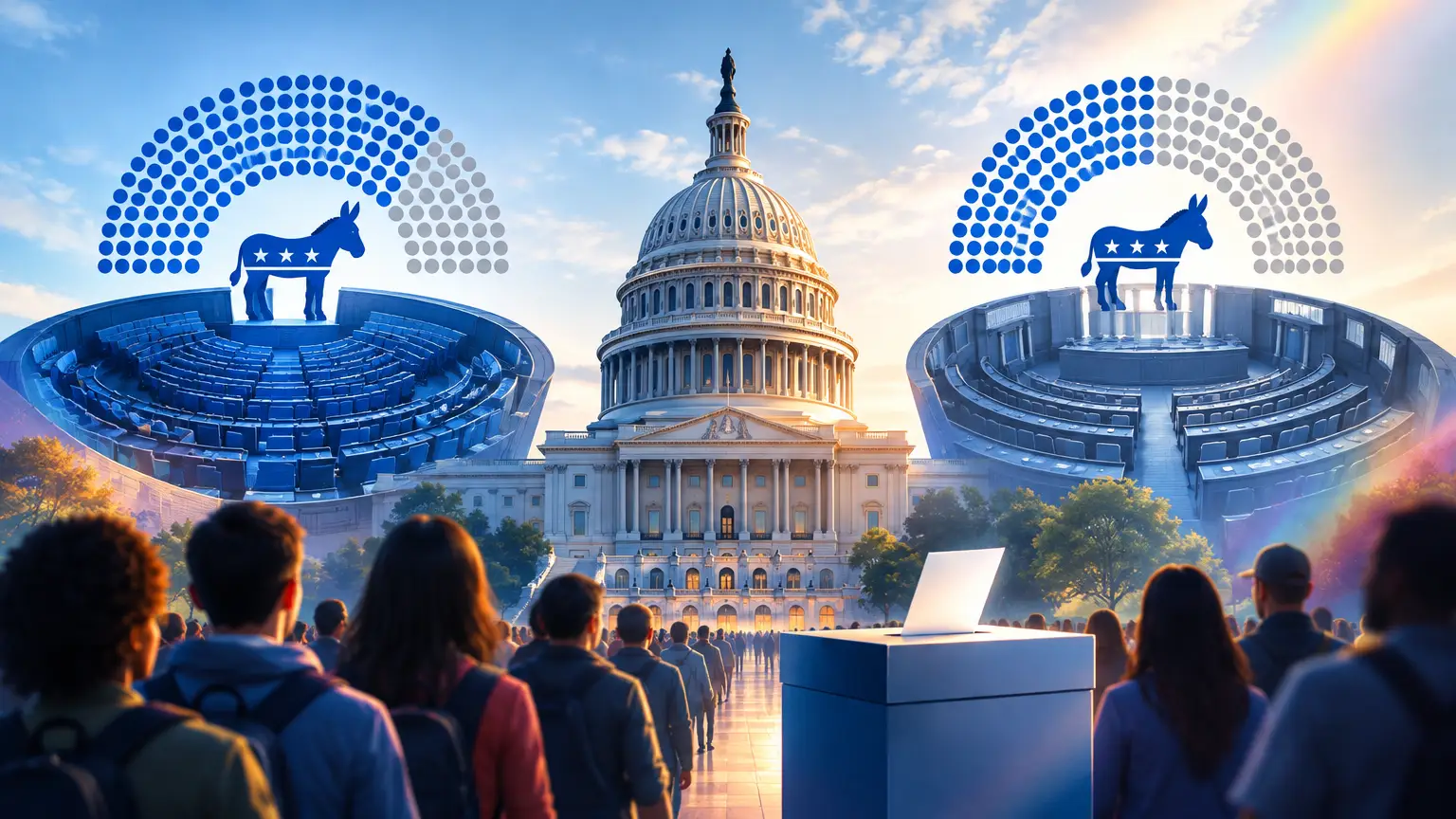 Editorial illustration for Chances of Democrats Taking Both the House and Senate in 2026 Midterms
