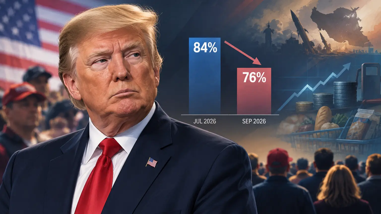 Editorial illustration for Donald Trump’s Approval Rating Declines Among Most-Conservative Americans