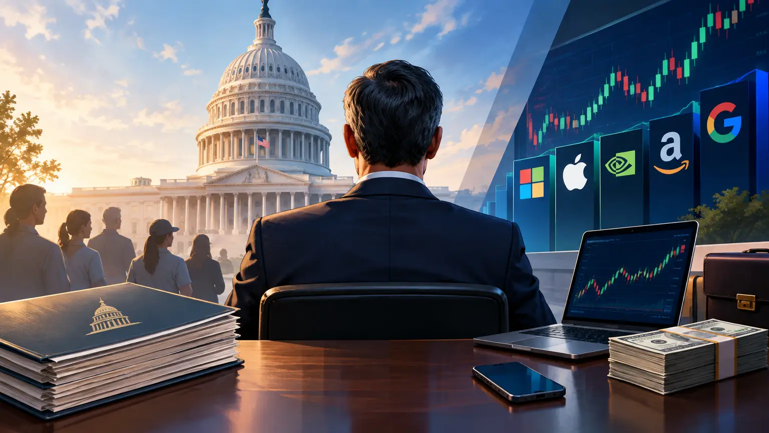 Editorial illustration for Is Congress Serving Voters—or Its Own Investment Portfolios?