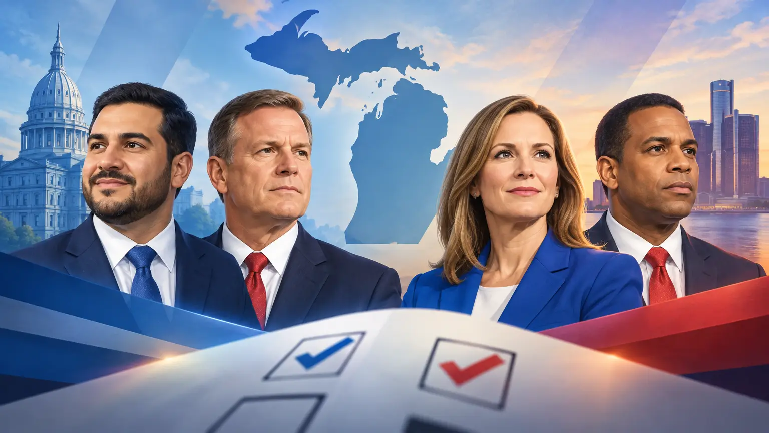 Editorial illustration for Michigan 2026 Senate and Gubernatorial Races: Current Polling and Outlook