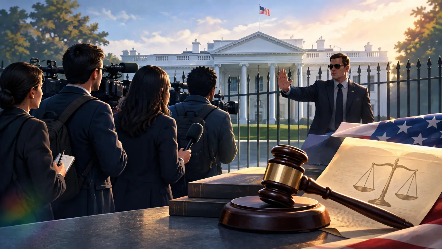 Editorial illustration for News Agencies Sue White House Over Access Ban