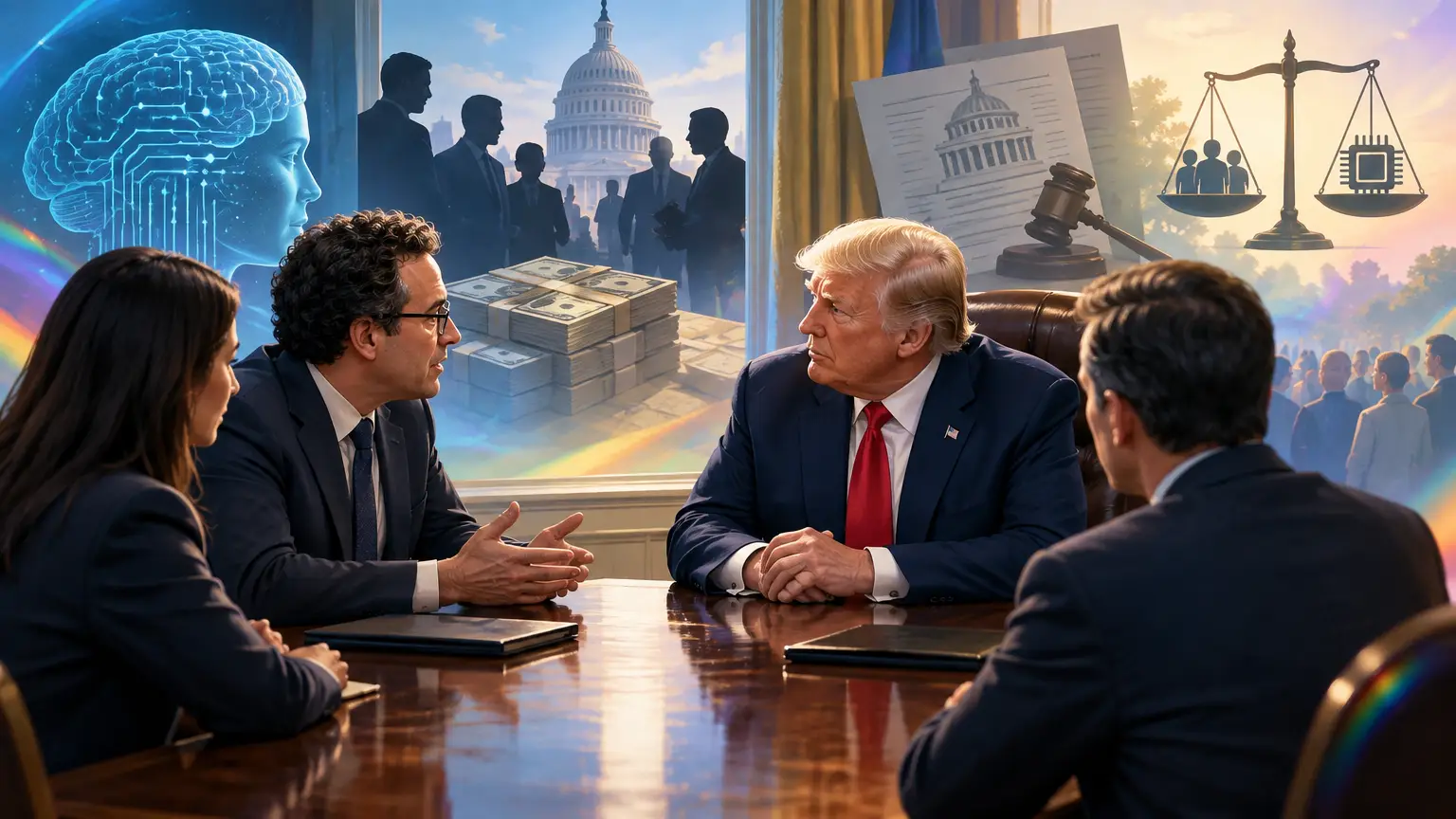 Editorial illustration for Should AI Companies Have Private Access to the President?