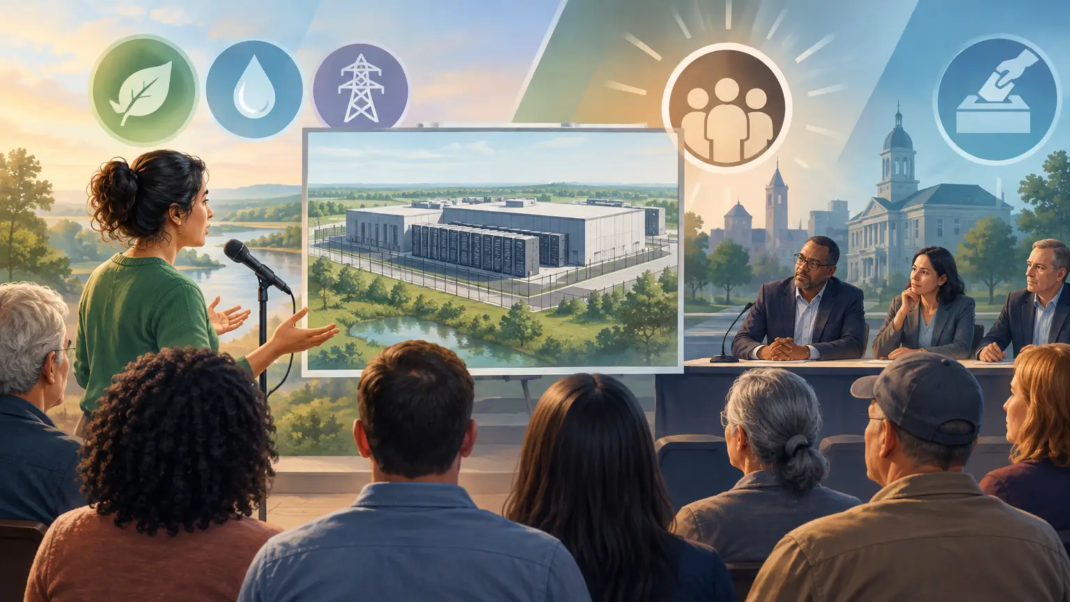 Editorial illustration for Should Communities Be Allowed to Vote Directly on Proposed Data Centers?