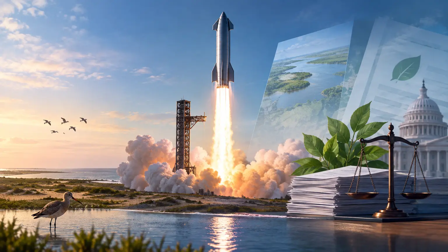 Editorial illustration for Should SpaceX Prioritize Frequent Starship Test Flights Despite Environmental Concerns?