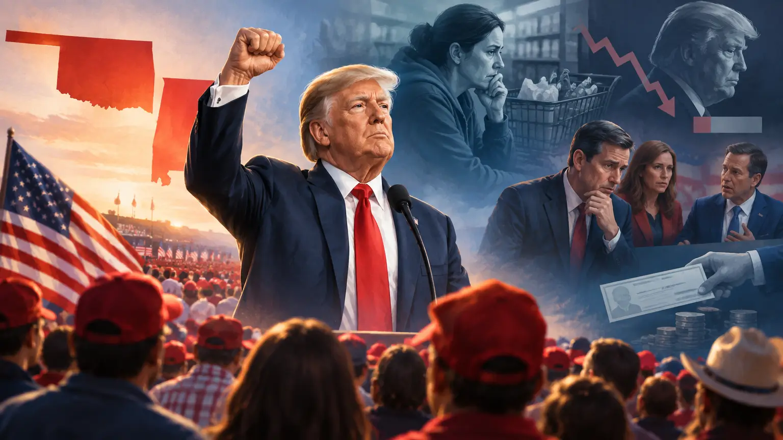 Editorial illustration for Trump’s Midterm Campaign Blitz: Rallying the Base or Risking Republican Prospects Amid Economic Frustrations?