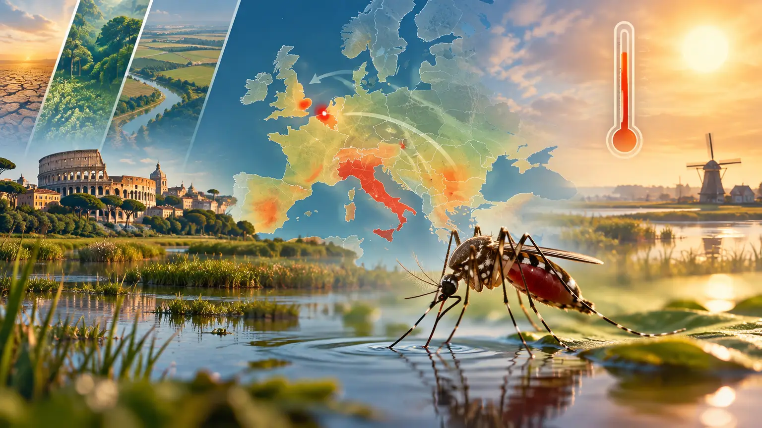 Editorial illustration for Warmer European Summers Fuel the Spread of West Nile Virus