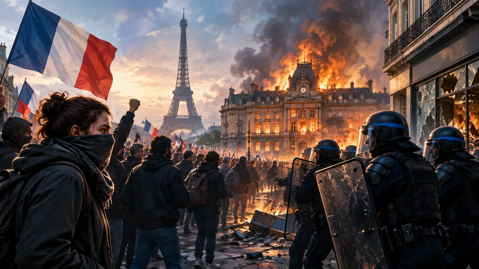 Editorial illustration for Widespread Riots Erupt Across France Amid Protests Over Living Costs